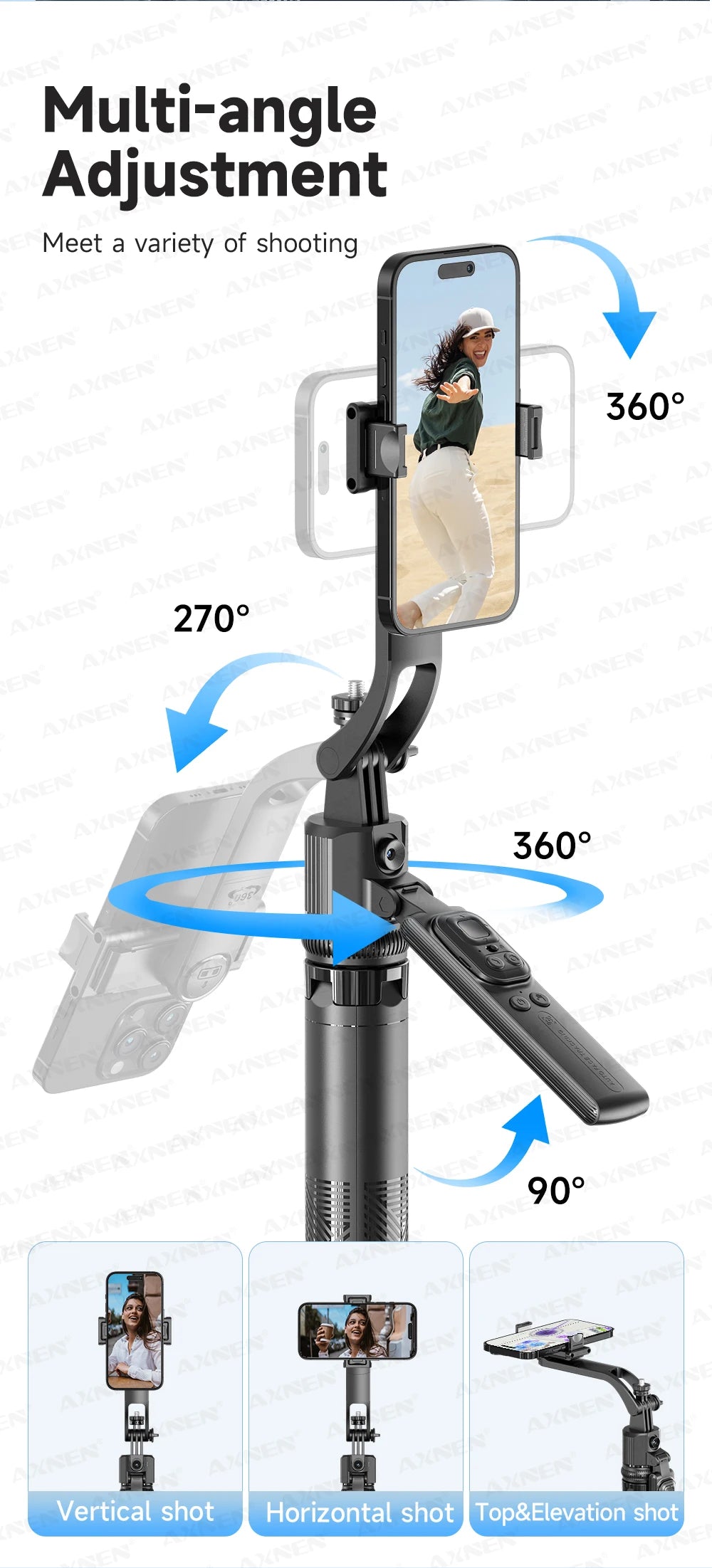 AXNEN C17 64" AI Face Tracking Selfie Stick Tripod – 360° Auto Rotation, Bluetooth Remote & Quadruped Stand