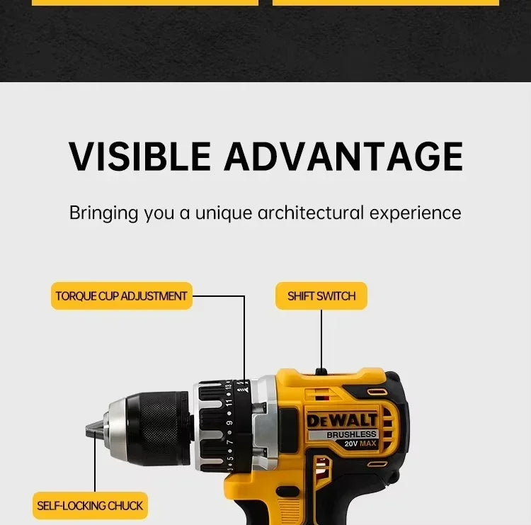 Dewalt DCD796 13mm Brushless Impact Electric Drill Multifunctional Cordless Screwdriver Rechargeable 20V Battery Power Tools