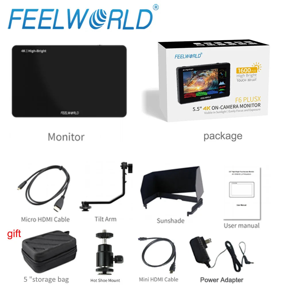 FEELWORLD F6 PLUSX Touch Screen 5.5 Inch Portable Monitor Accurate Waveform Monitoring Camere DSLR 3D LUT Full HD 1920x1080