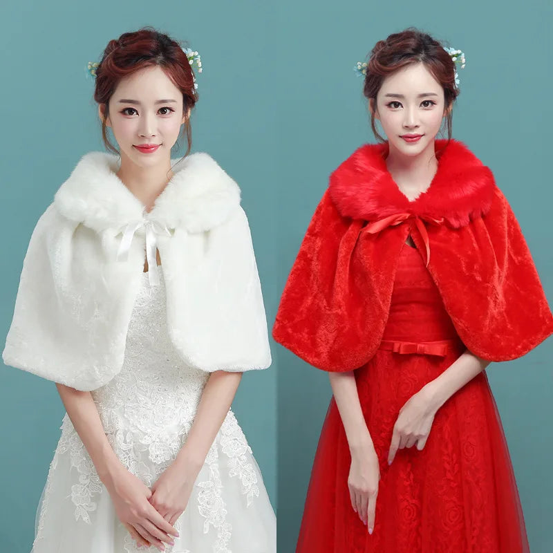 Women's Plush Bridal Shawl Cape - Elbow Length Wrap with Bow - photo 3