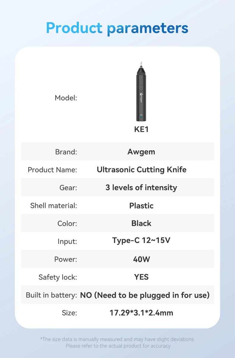 Awgem 40KHz Handheld Ultrasonic Cutter – Electric Carving Tool for Plastic, Resin, 3D Printing & Textile