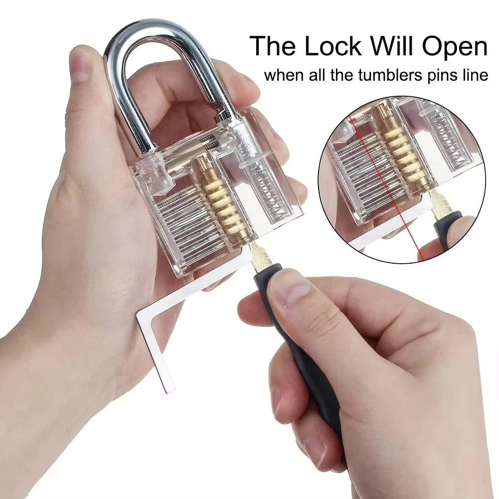 4-in-1/5-in-1 Lock Picking Kit, 10/12/15Pcs Locksmith Supplies with Transparent Lock & Storage Bag for Locksmith Training