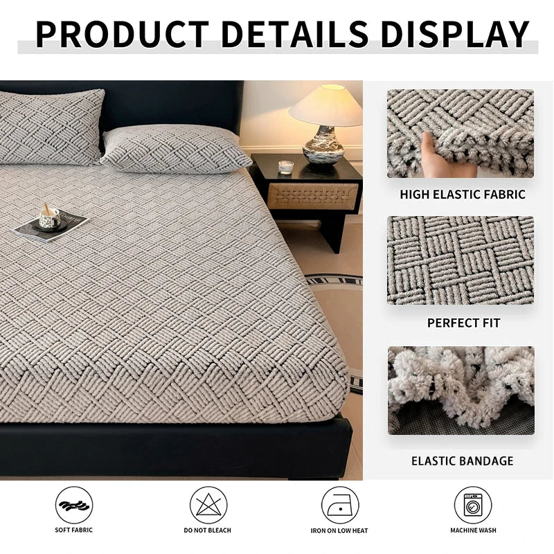 Bed Sheet with Elastic Band Single/Queen/King Fitted Sheet Mattress Cover Winter Warm Coral Fleece Fitted Bed Sheets for Bed