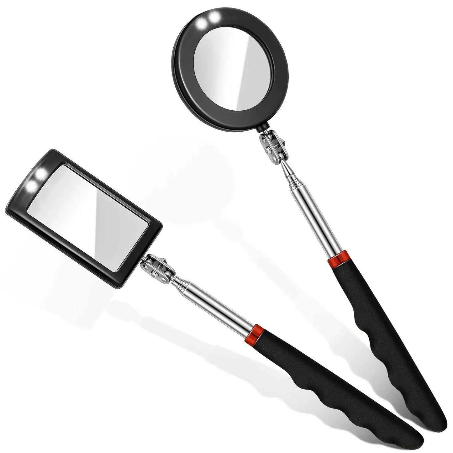 2pcs Detection Folding Mirror 360° Rotating Reflector Universal Auto Repair Tool Accessory Telescopic Bottom Inspection Mirror