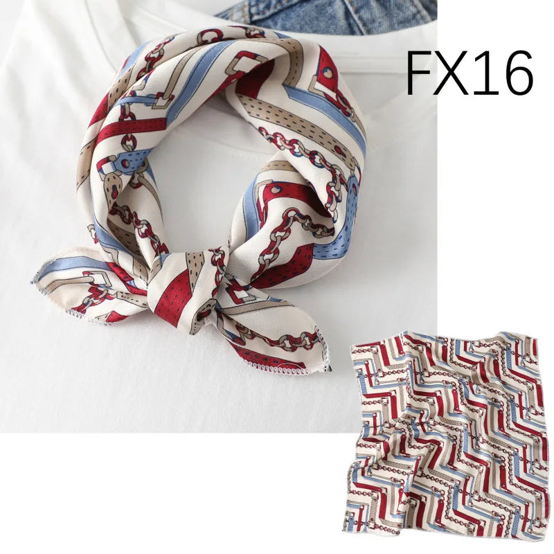 Women's Small Square Neckerchief - 50cm Retro Print Hair Scarf - photo 5
