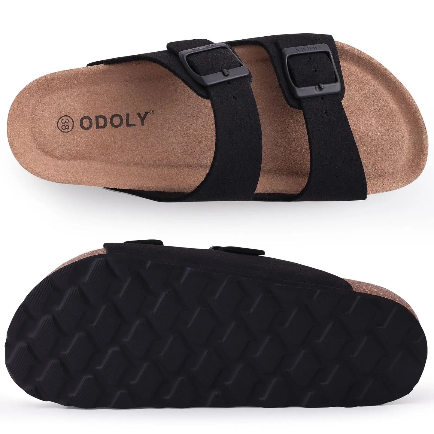 Crestar Women Cork Footbed Slippers Summer Couple Adjustable Double Buckles Flat Sandals Outdoor Cork Beach Slides With Open Toe