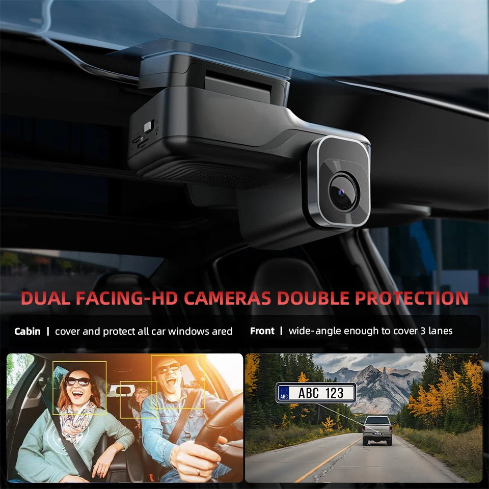 E-ACE 4G LTE Dash Cam Car Black Box Front and Inside Lens GPS Remote Live-View Infrared Night Vision Car Safety Video Recorder