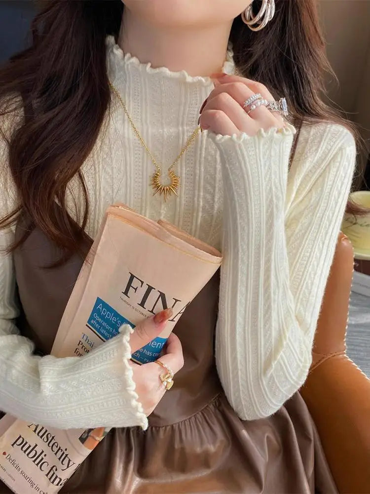Women's Ruched Turtleneck Sweater - Slim Knit Pullover Jumper - photo 3
