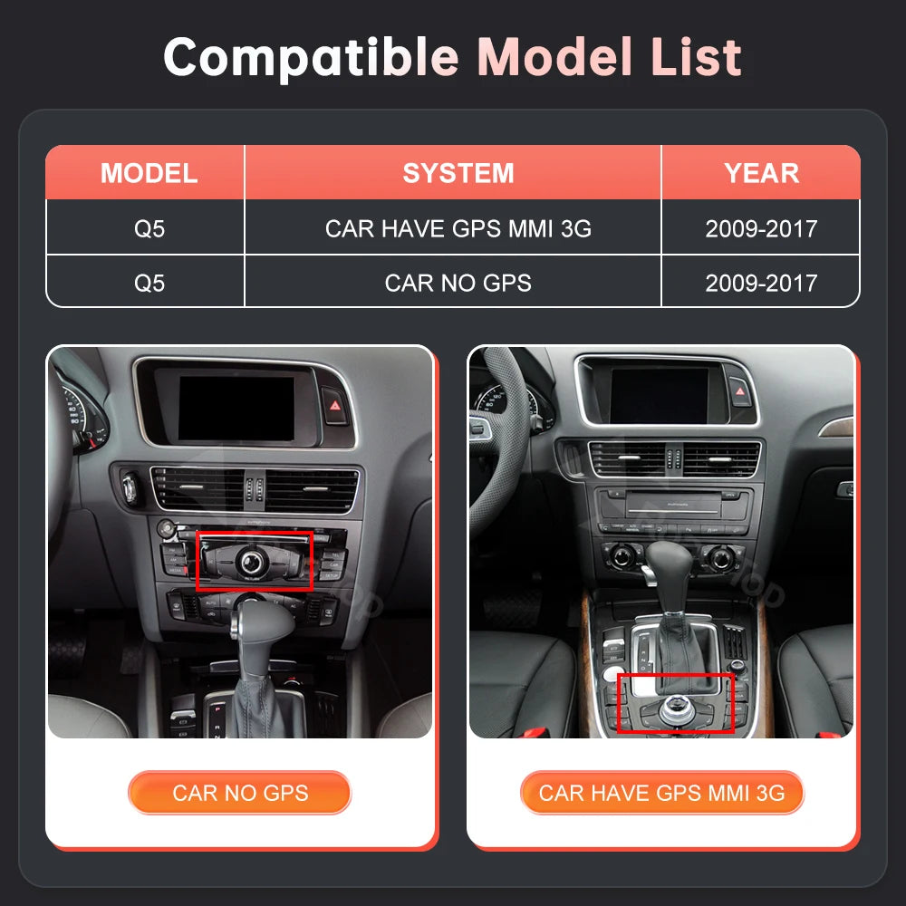Wireless CarPlay & Android Auto Display Screen, Compatible with Audi Q5 (2009-2017)