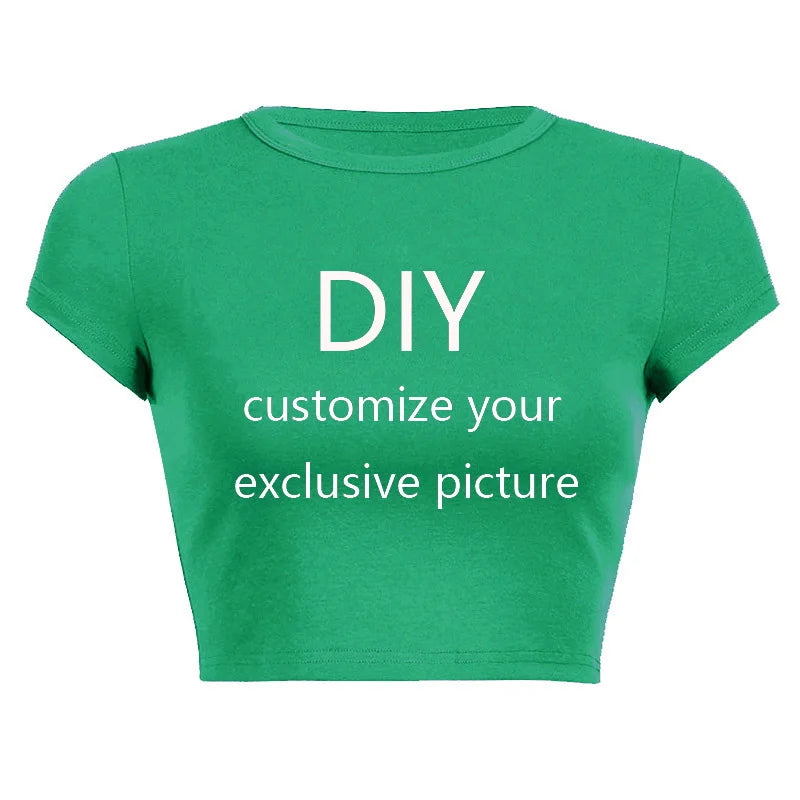 2026 New Summer Short Sleeve O Neck Your Exclusive DIY Print Pattern Customize Cropped Navel Women Crop Tops Fashion T-Shirt