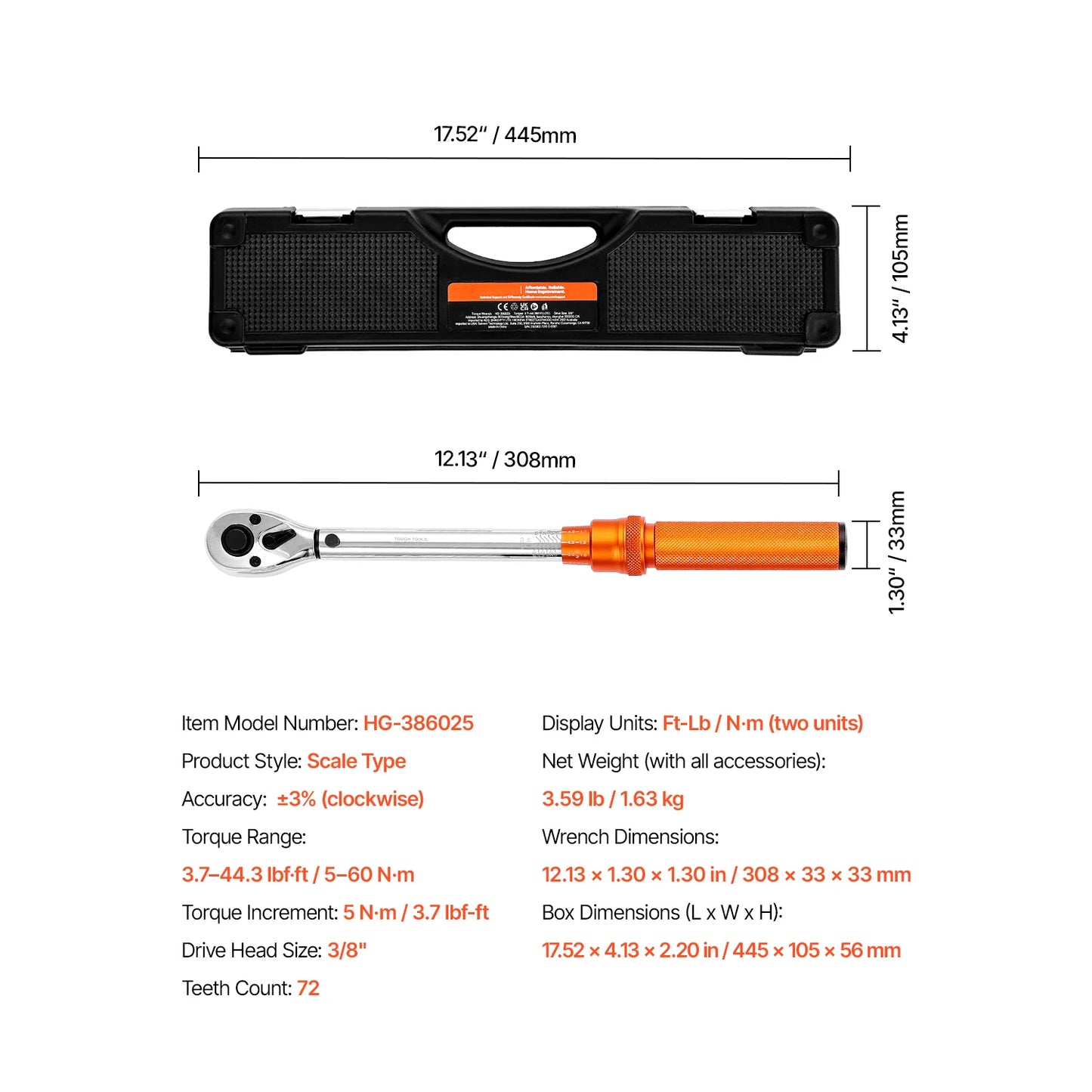 SucceBuy Mechanical Click Torque Wrench Set – Dual-Direction Adjustable Drive Wrench with Dual Range Scales | Multiple Torque Ranges | Auto & Precision Tool