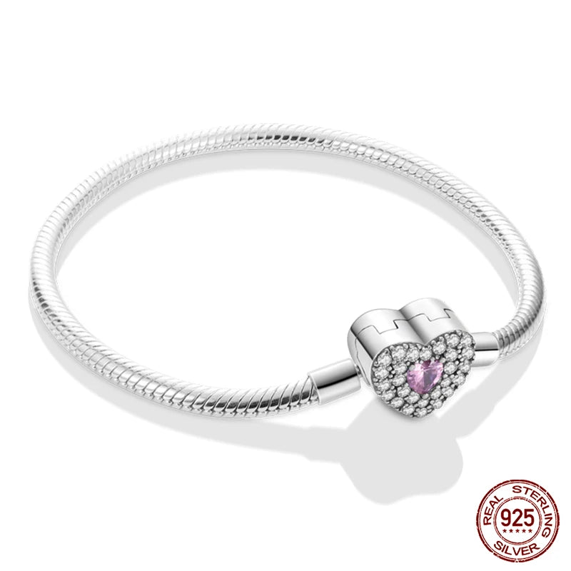 925 Sterling Silver Charm Bracelet – Star Moon Sun Four Leaf Clover Zircon | DIY Birthday Gift for Women (17-20cm)
