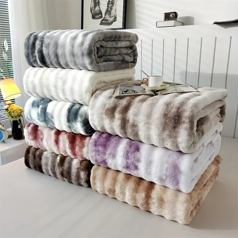Faux Rabbit Fur Throw Blanket, Thick Plush Bed Blanket