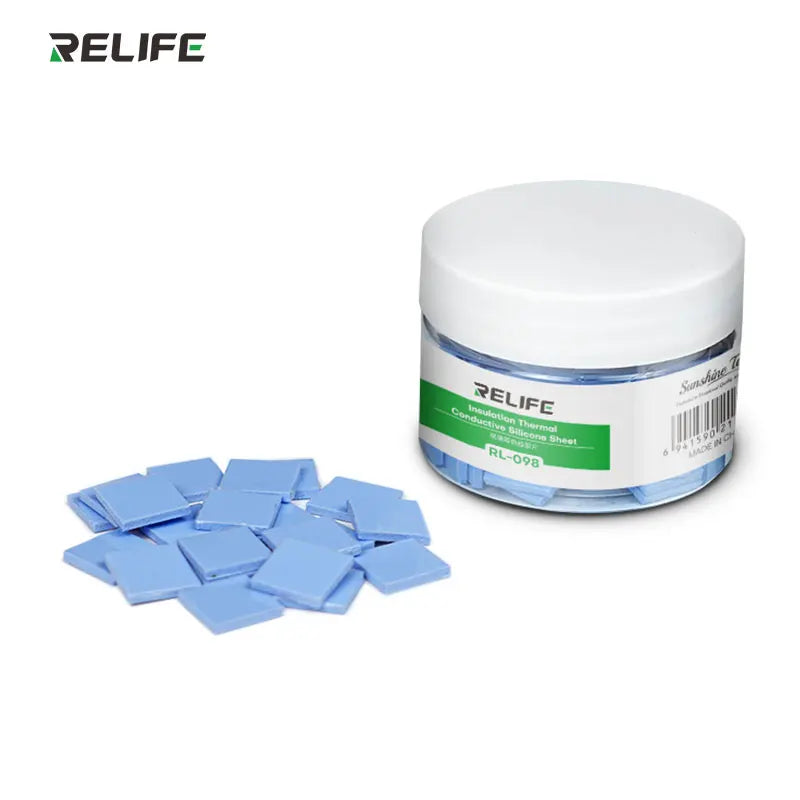 RELIFE RL-098 100PCS Pre-cut Insulating Thermal Pads for IC Chip High Thermal Conductivity Self-adhesive Repair Silicone Sheet