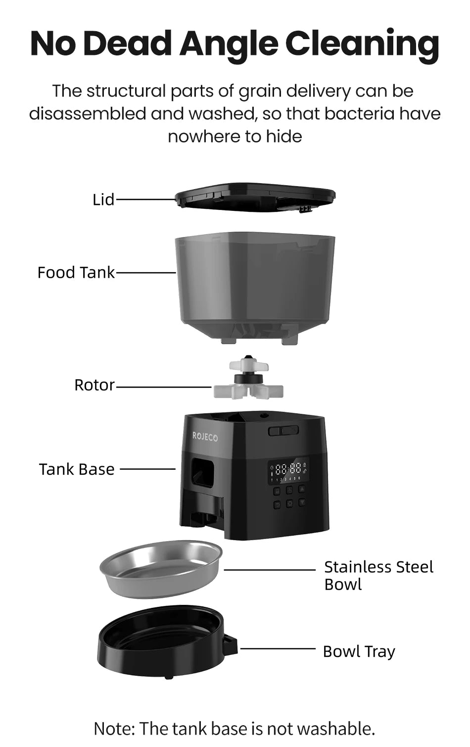 ROJECO Automatic Pet Feeder – 2L Smart Button Control Cat & Dog Food Dispenser | US/EU/KR Plug