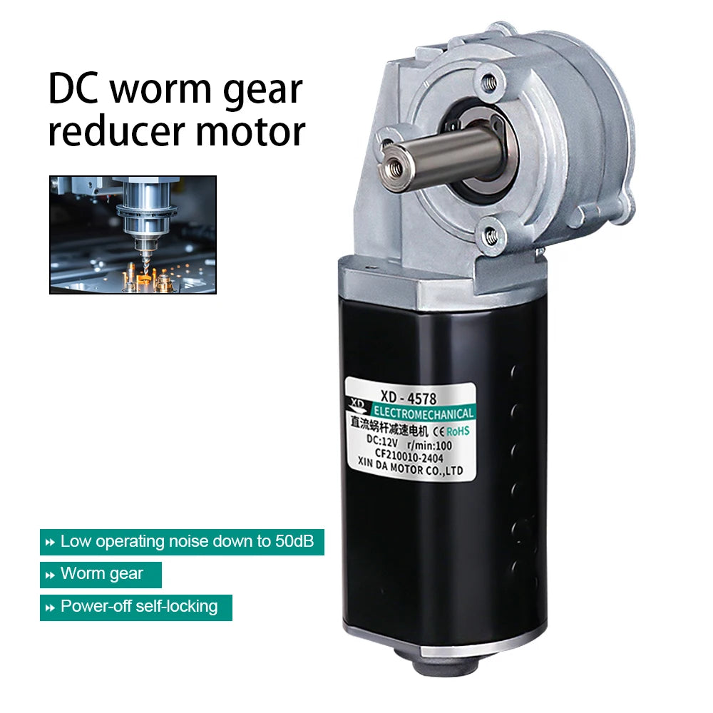 12V DC Worm Gear Reducer Motor Forward and Reverse High Torque Slow Speed Transmission Motor Power Failure Self-locking Motor