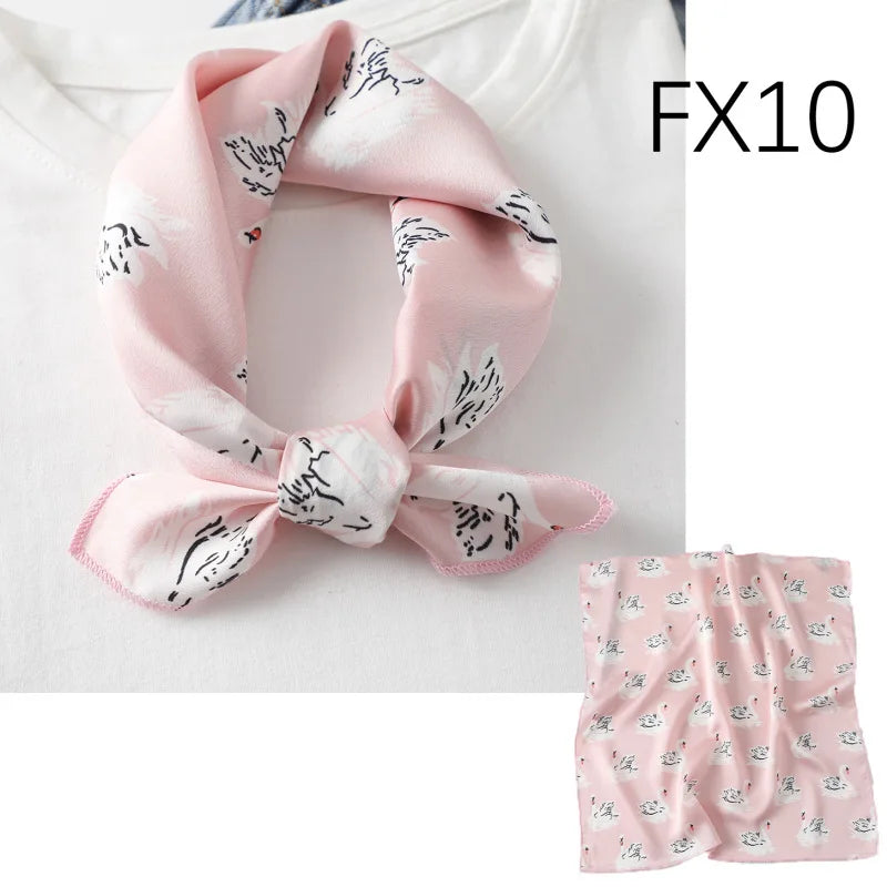 Women's Small Square Neckerchief - 50cm Retro Print Hair Scarf - photo 17