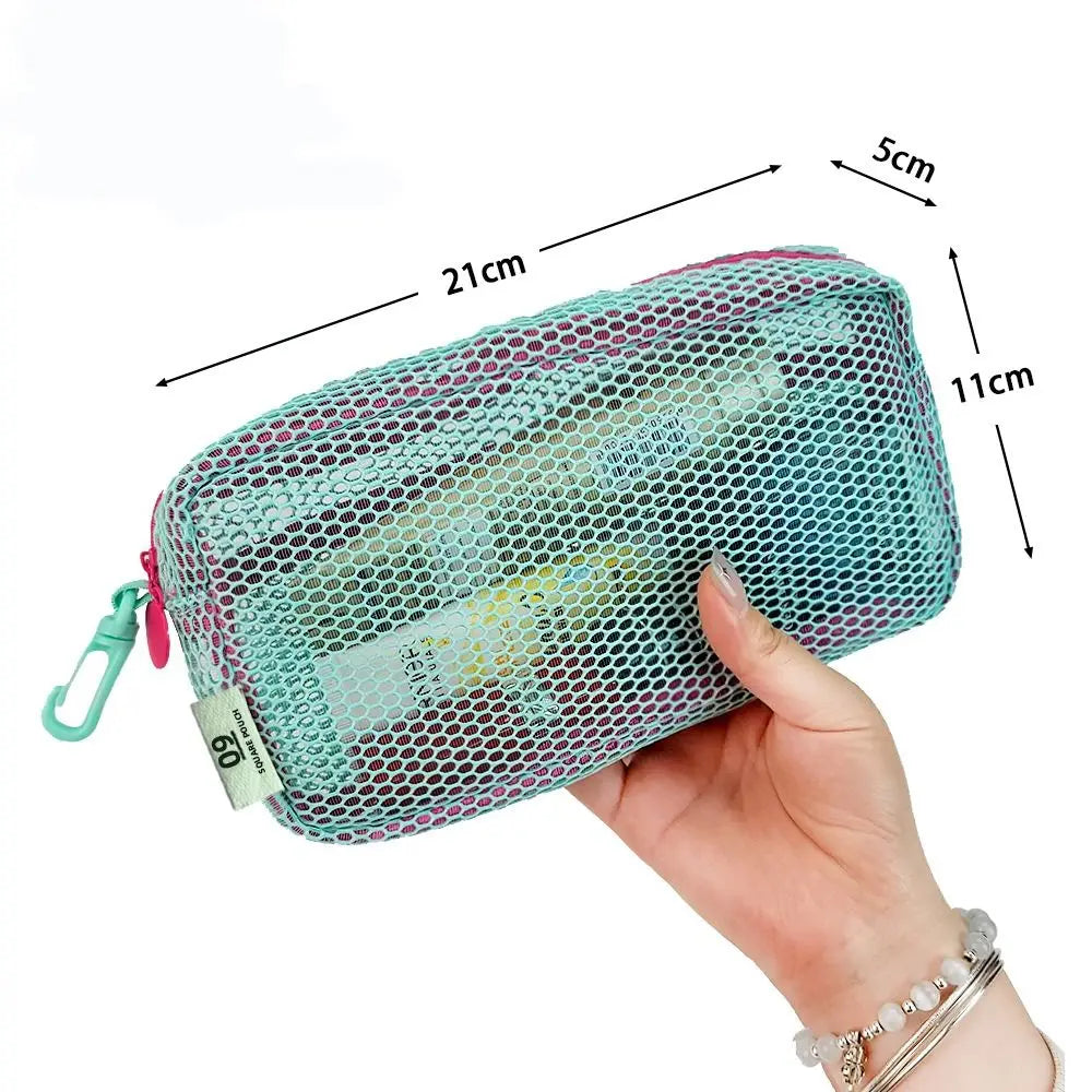 Stylish Lightweight Mesh Cosmetic Bag Portable Square Makeup Storage Bag Zipper Multi-purpose Sundries Organizer Toiletry Pouch