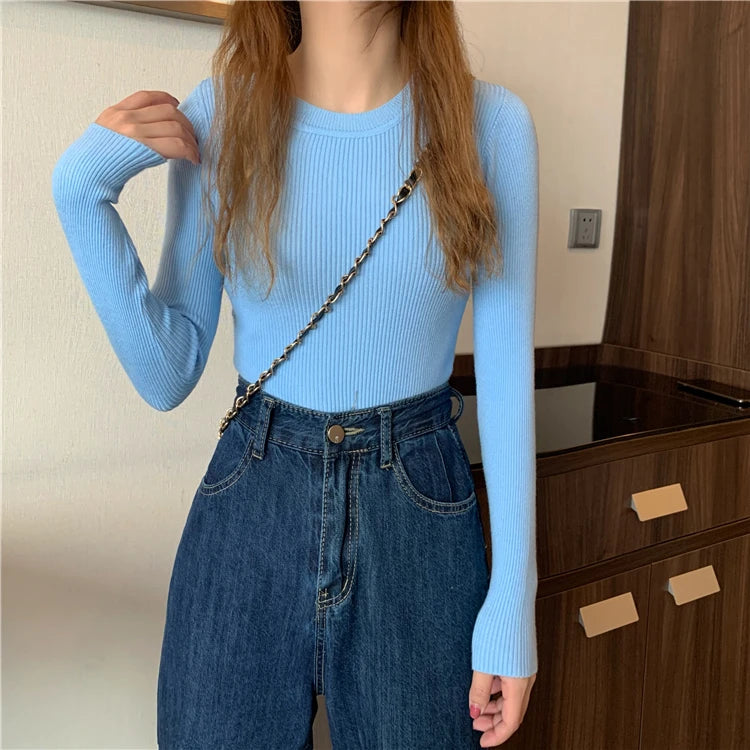Women's Basic Knit Pullover — Stretch Crew Neck Jumper