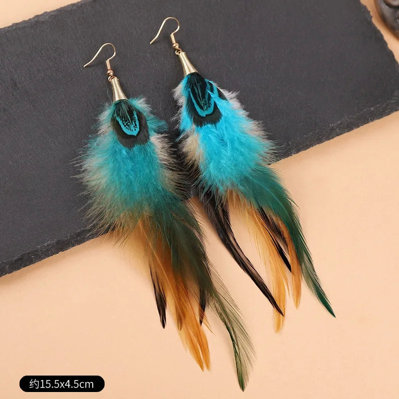 Unique Exaggerate Feather Earrings Creative Feathers Long Earrings Trendy Boho Big Earrings Jewelry Wholesale Custom Packaging
