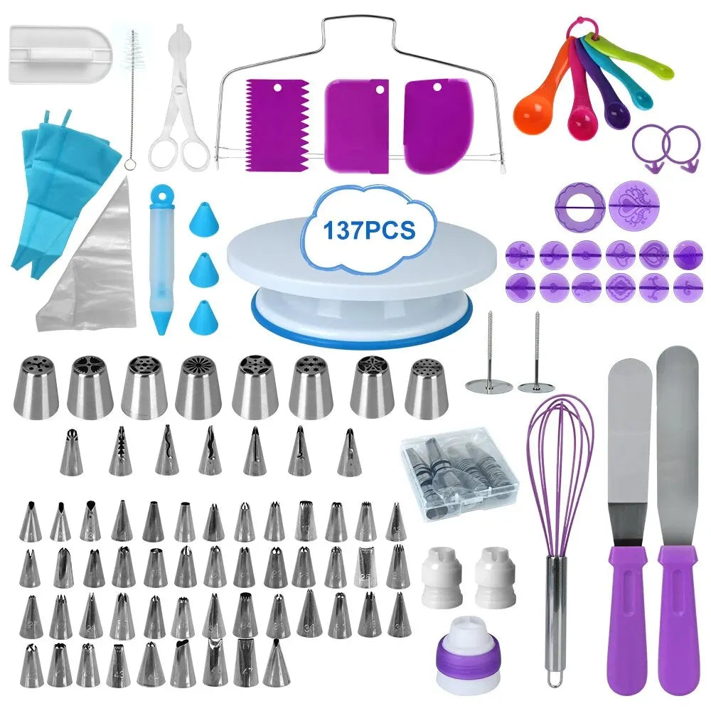 137-Piece Cake Decorating Kit - Turntable, Piping Tips & Bags - photo 7