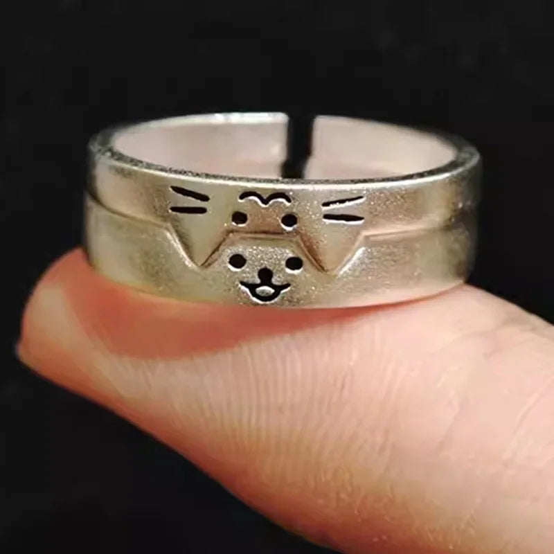 Cat & Dog Couple Rings — 2pc Adjustable Matching Set