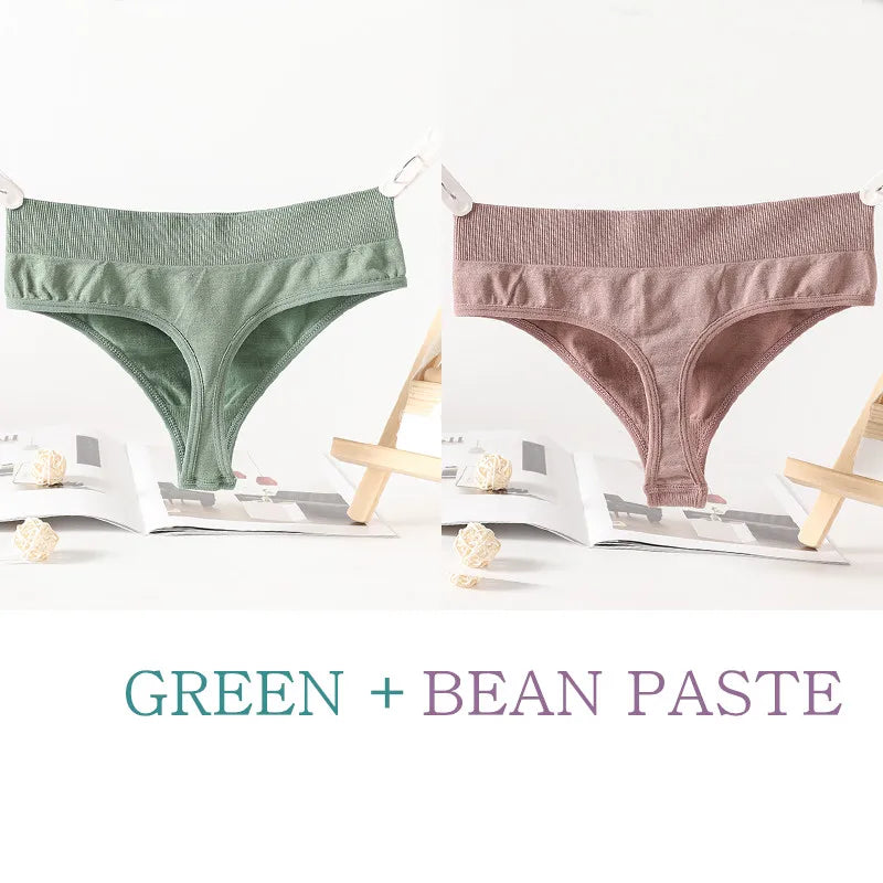2PCS/Set G-String Seamless Panties Women Thongs Sexy Lingerie Solid Color Female High Waist Thongs Women's Underwear