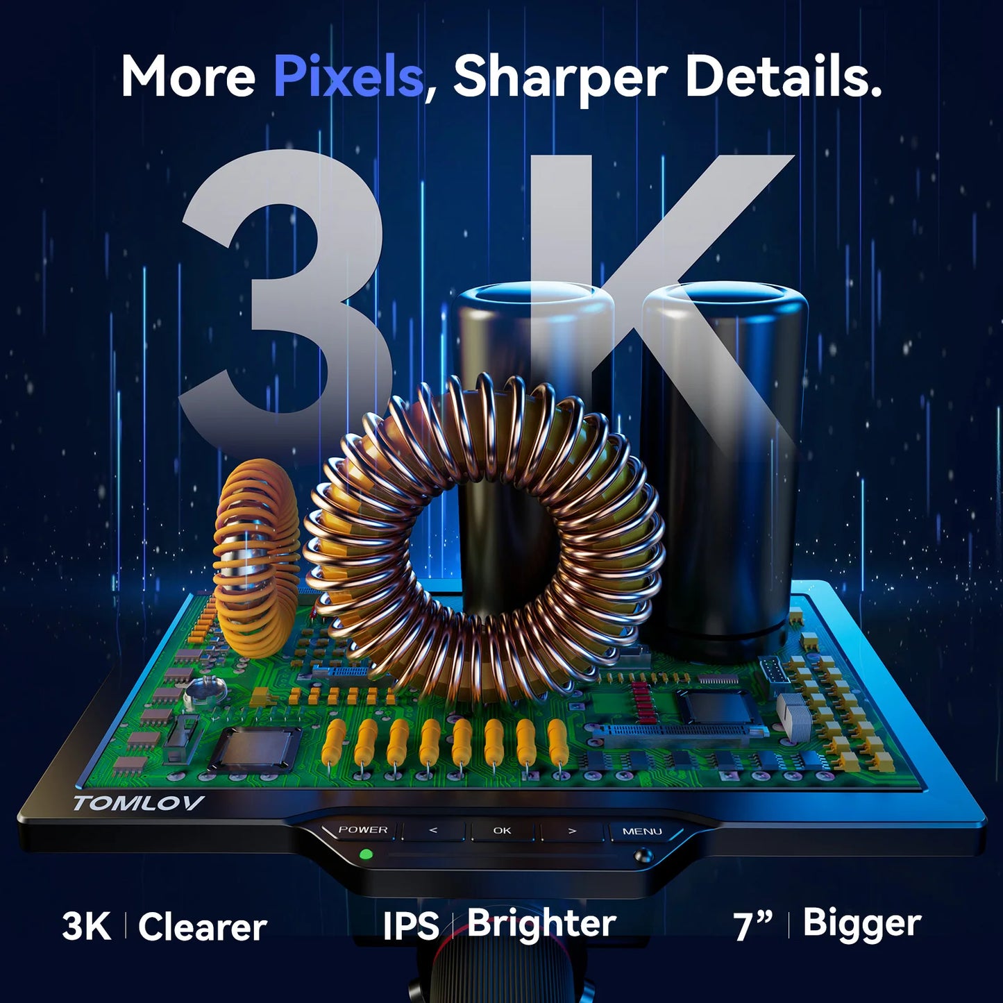 TOMLOV TM3K-3D Max Digital Microscope – 3K 10" Screen, Magnetic Dual Lens, 360° 3D View | PCB & Coin Repair