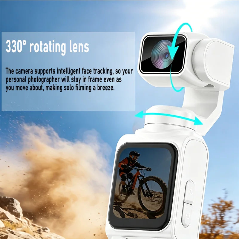 4K Pocket Action Camera — 330° Auto-Rotate Face-Tracking Zoom Cam