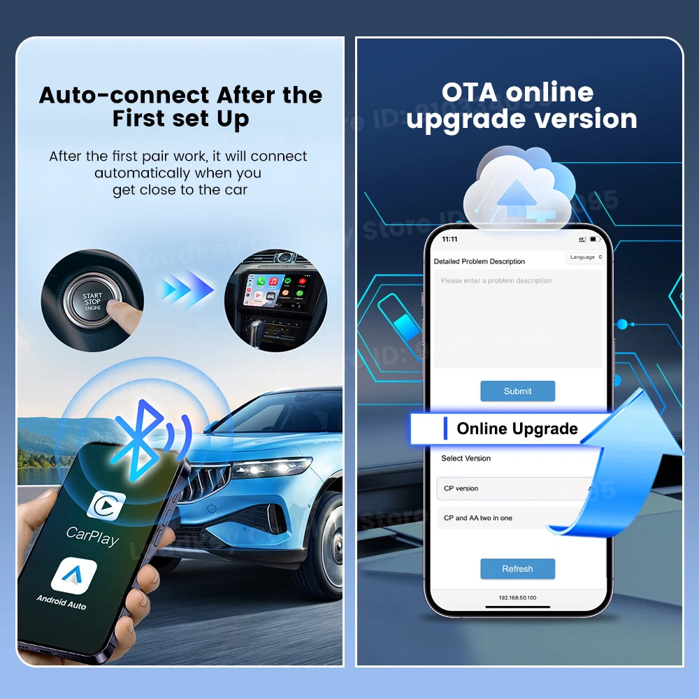 Mini 2-in-1 Wireless CarPlay & Android Auto Adapter (5.8GHz)