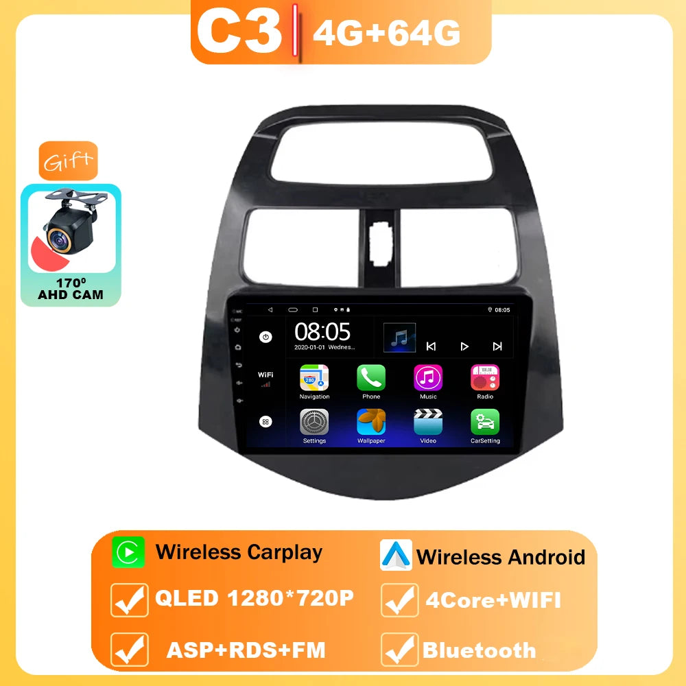 Android 15 For Chevrolet Spark M300 2009-2016 Car Radio Multimedia Video Player Navigation GPS wireless android Carplay 4G WIFI