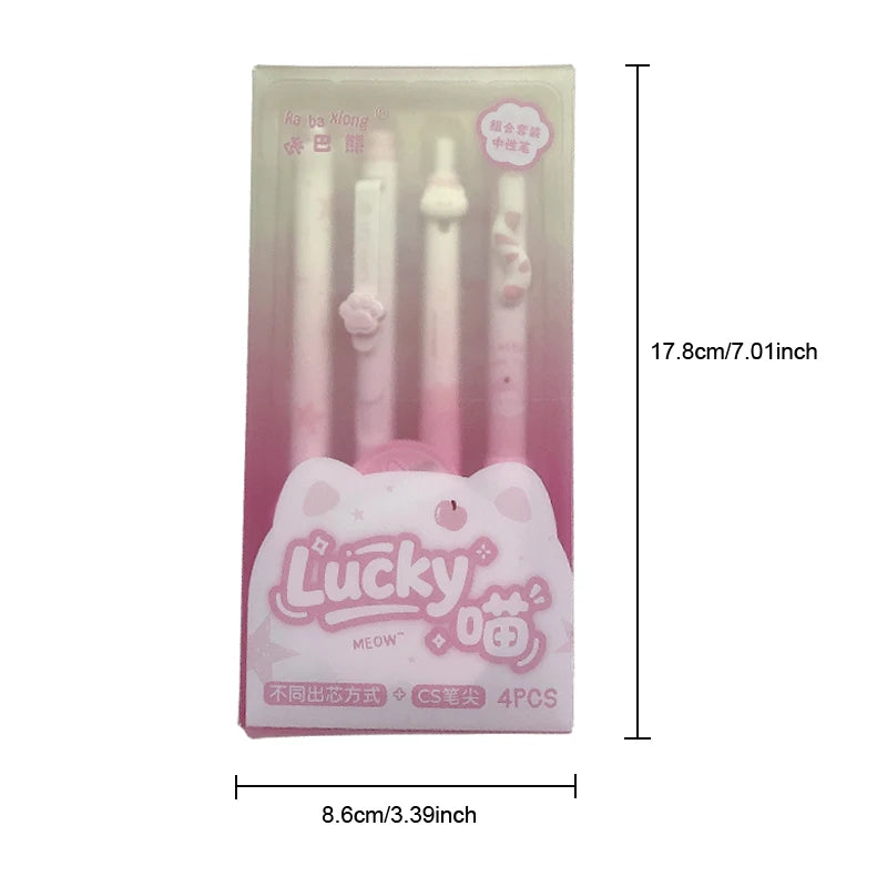 4PCS Lucky Cat Style Gel Pen For Students 0.5mm Black Pen Creative Cat's Tail Cat's Paw Writing Pen Office Supplies New