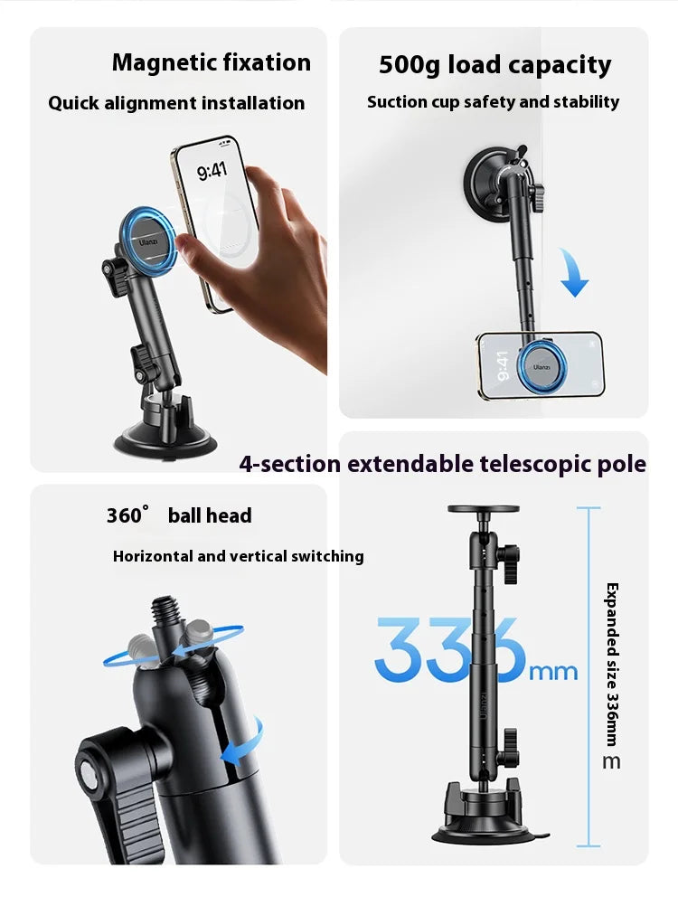 Original Ulanzi ZJ06 Phone Holder Suction Cup Telescopic Bracket Magnetic Fixation Vehicle Mounted Photography Stand Magsafe