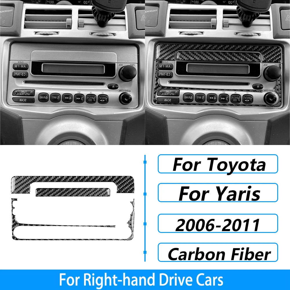 For Toyota Yaris 2006-2011 Carbon Fiber Central Control AC CD Air Outlet Gear Shift Panel Cover Trim Set Car Accessories Sticker