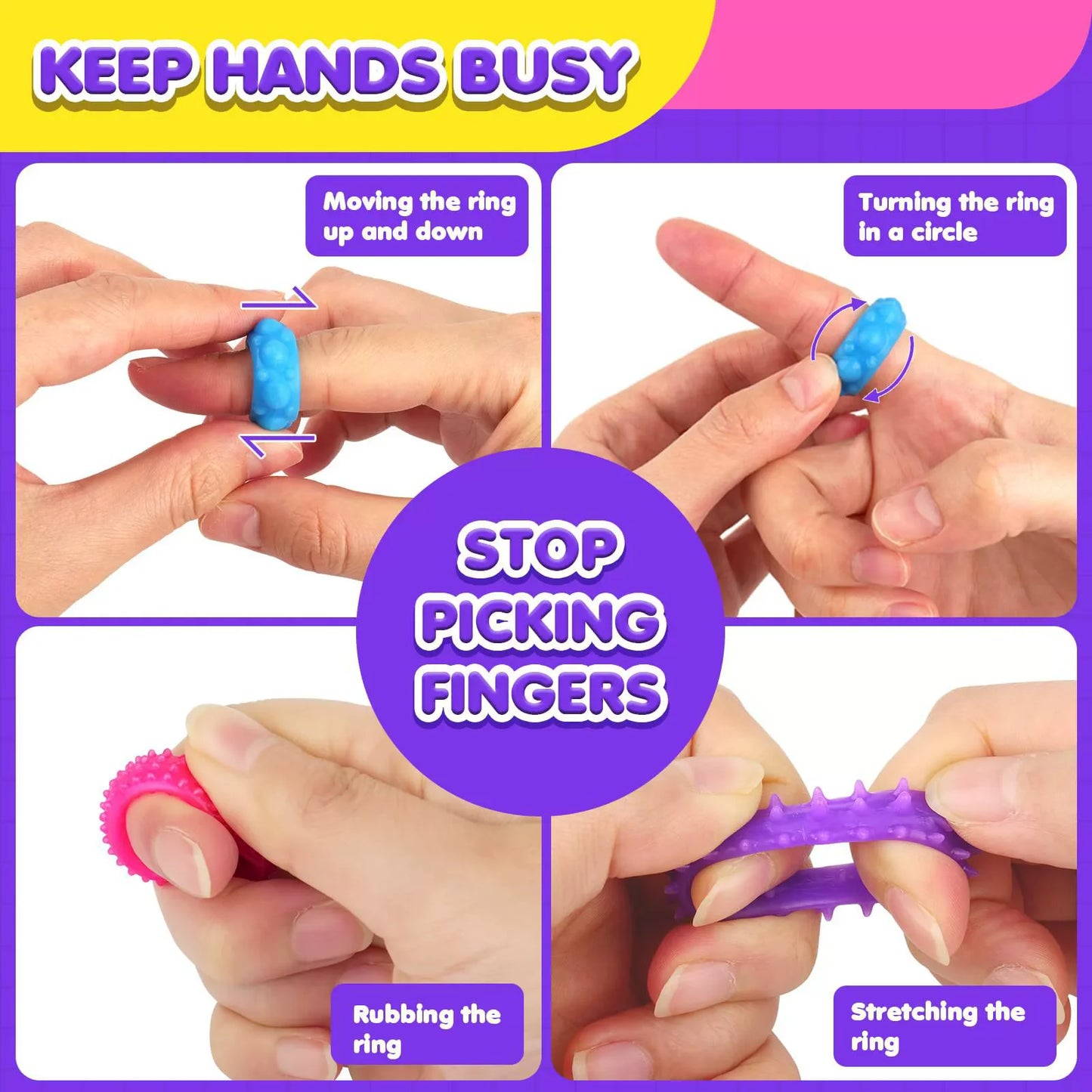 5/6/12Pcs Silicone Bracelet Ring Stone Textured Sensory Fidget Toys For Adults Autism Sensory Toys For Kids Fidget Stress Toys