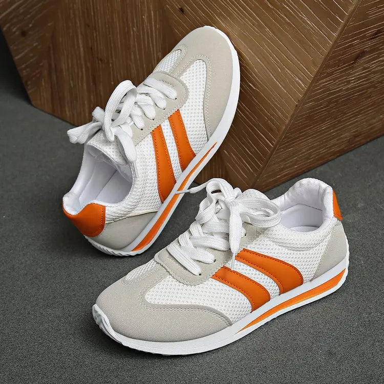 Striped Platform Sneakers for Women — Vulcanized Lace-Up Casual Running Shoes