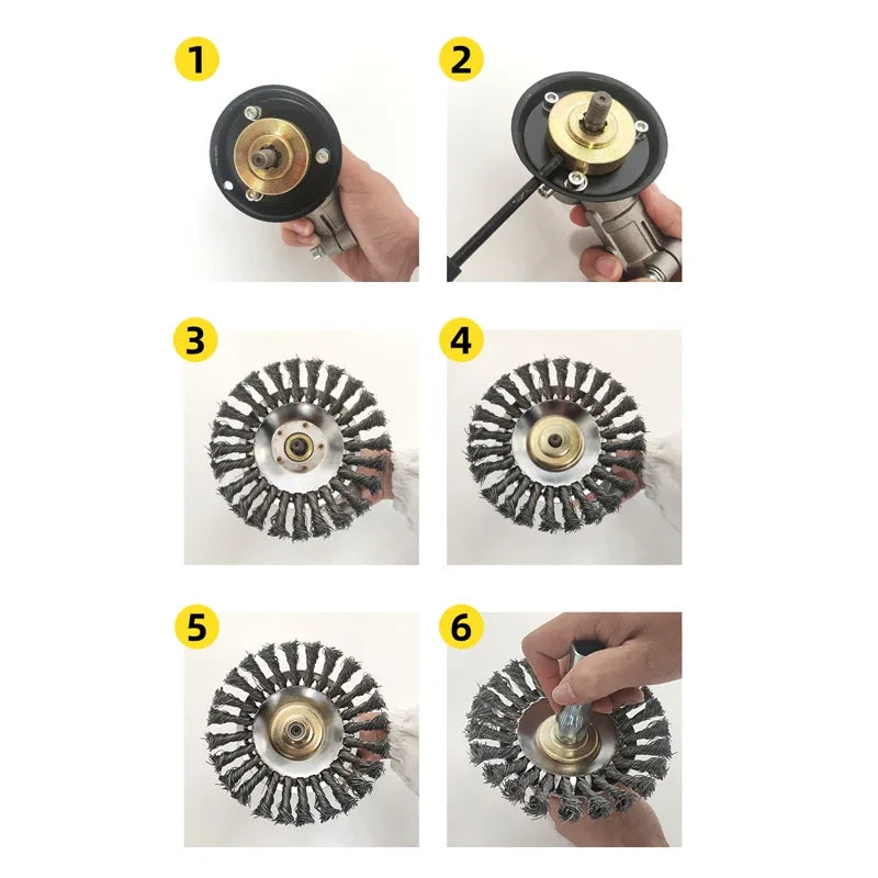Upgraded 6/8 inch weed brush cutter head lawn mower universal lawn mower head wire wheel brush garden trimmer head