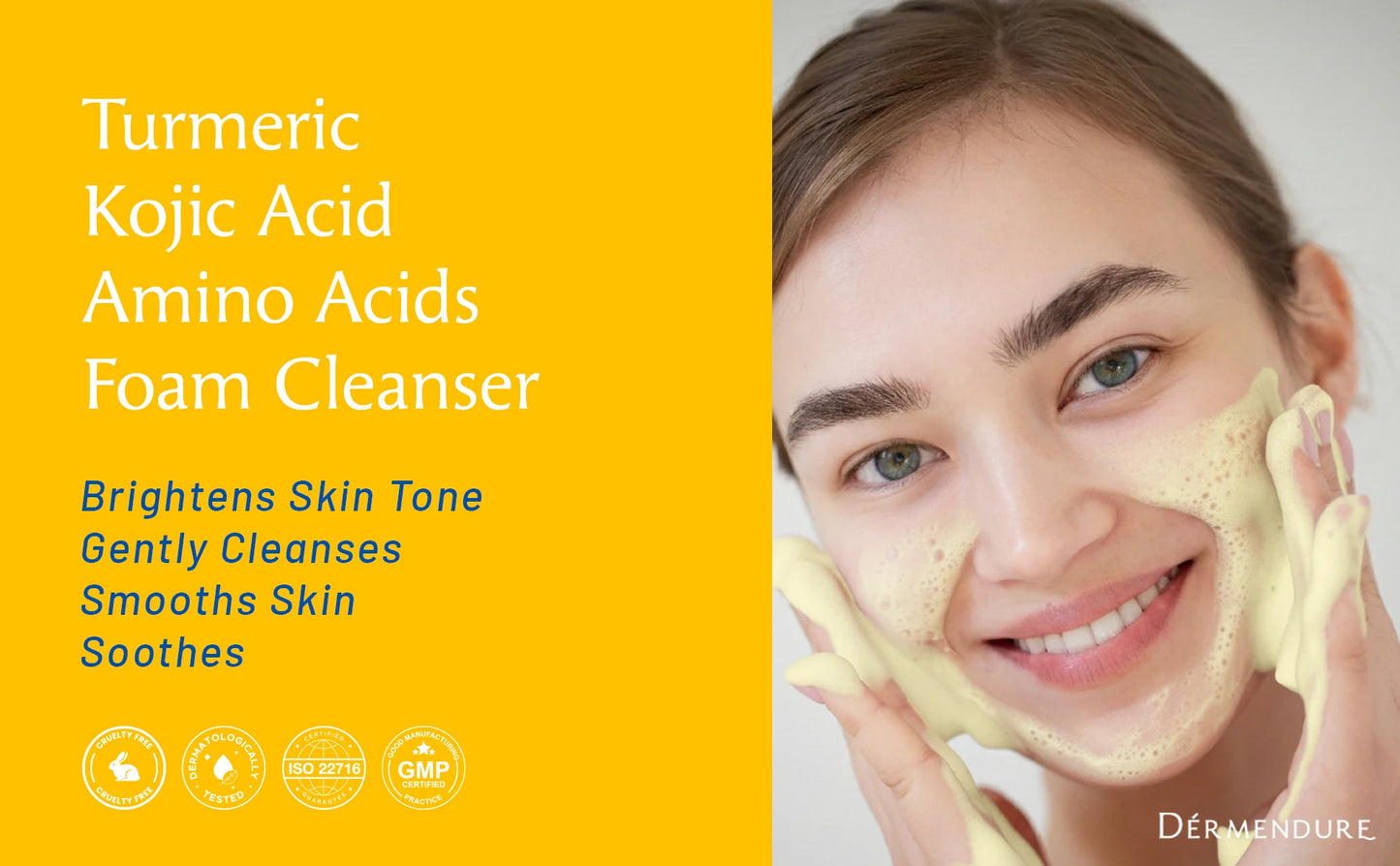 Turmeric Kojic Acid Amino Acids Foam Cleanser – Gentle Cleansing, Face & Body Brightening, for Dark Spots, Uneven Skin Tone