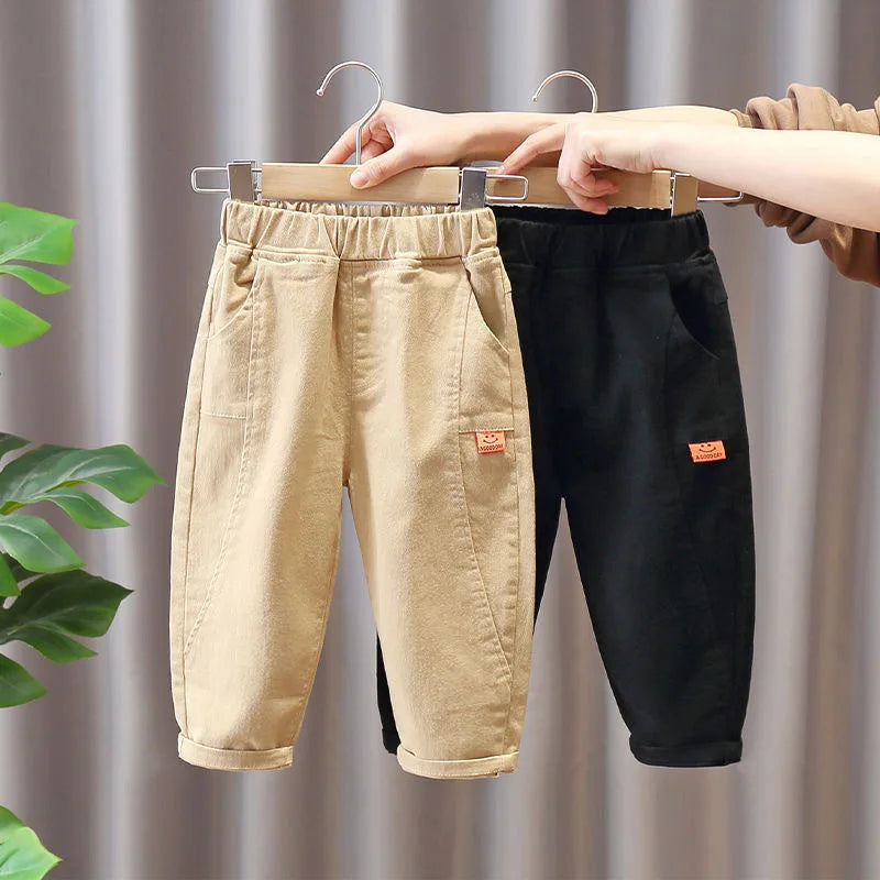 Children Clothes 2025 Spring Autumn Cargo Pants Full Length Pockets Solid Elastic Waist Cotton Casual Fashion Boys Pants 2-8T