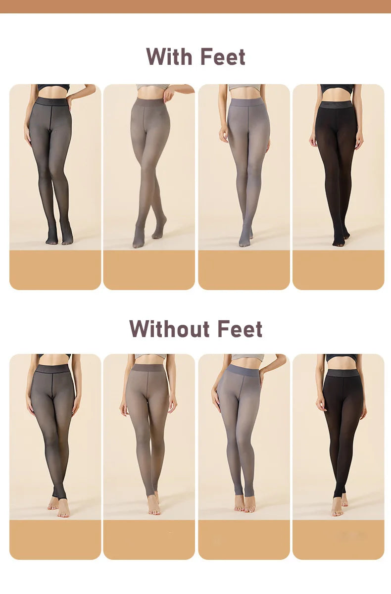 Women's Fleece-Lined Thermal Pantyhose, Sheer Look