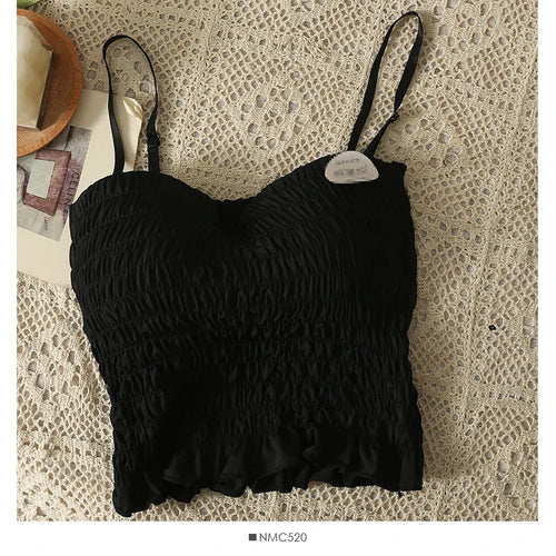 Women's Pleated Cami Crop Top — Built-In Bra