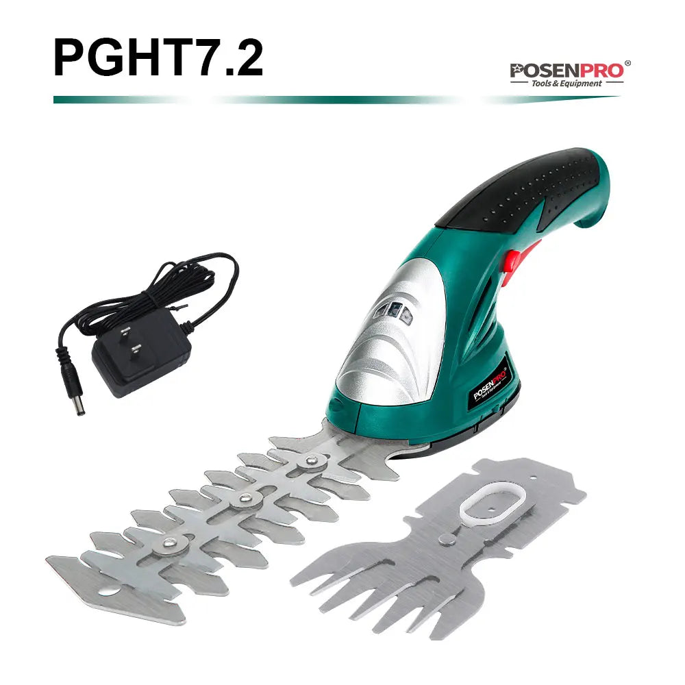 POSENPRO Cordless 2-in-1 Hedge & Grass Trimmer – 7.2V Handheld Shrub Shear for Garden
