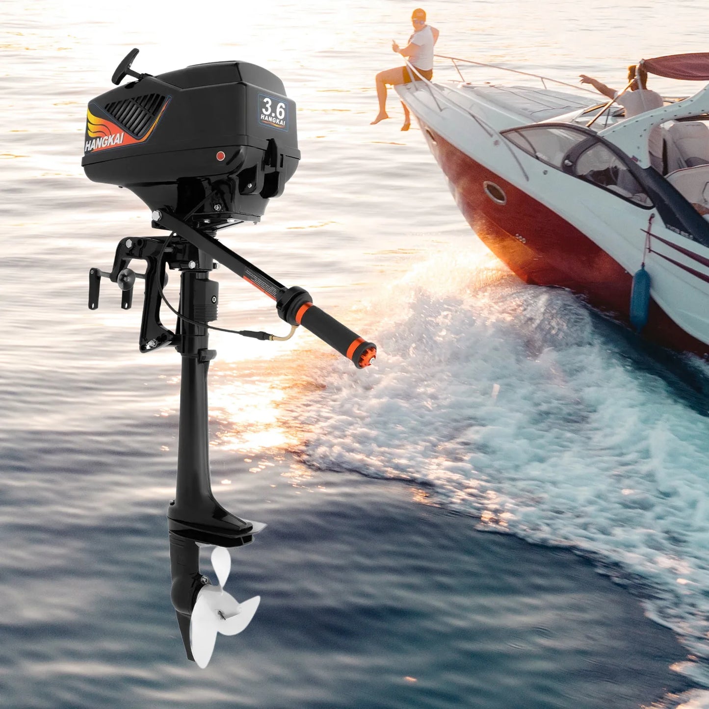2-stroke, 3.6 hp Gasoline Outboard Motor Outboard Engine Manual Start 55cc Motor CDI for Rubber Boats, Inflatable Boats