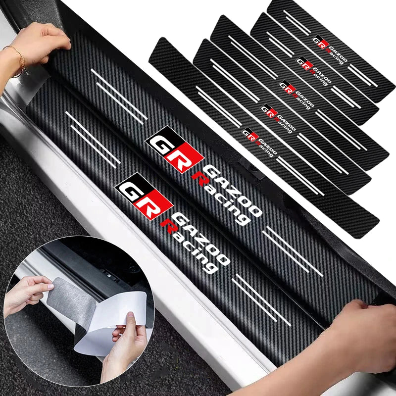 1/4/5Pcs Car Door Sill Scuff Plate Decor Carbon Fiber Stickers For Toyota Corolla Scion Yaris CHR Auris Rav4 Tacoma Hilux Verso