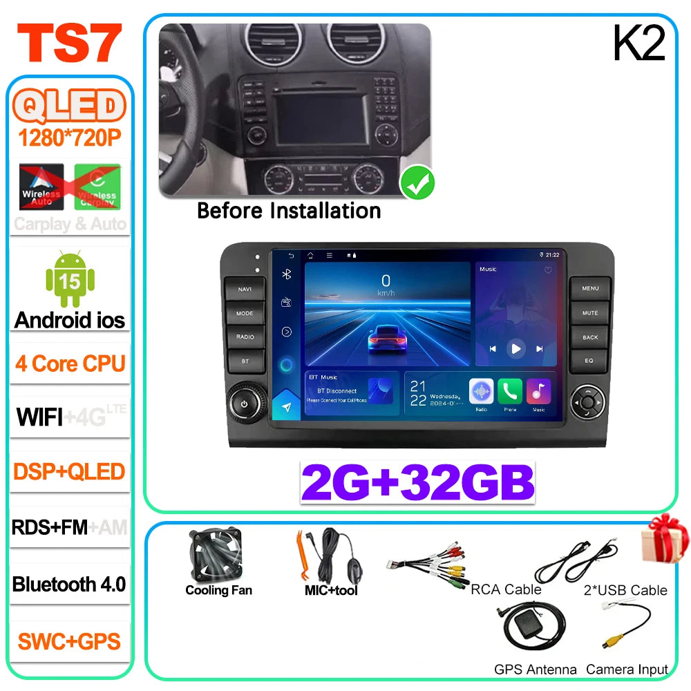 Car Stereo with Apple CarPlay & Android Auto, Compatible with Mercedes-Benz M-Class W164 & GL-Class X164