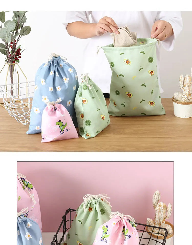 Cute Cotton Travel Storage Bag Drawstring Bag Dustproof Clothes Socks Cosmetic Packaging Organizer Drawstring Pocket