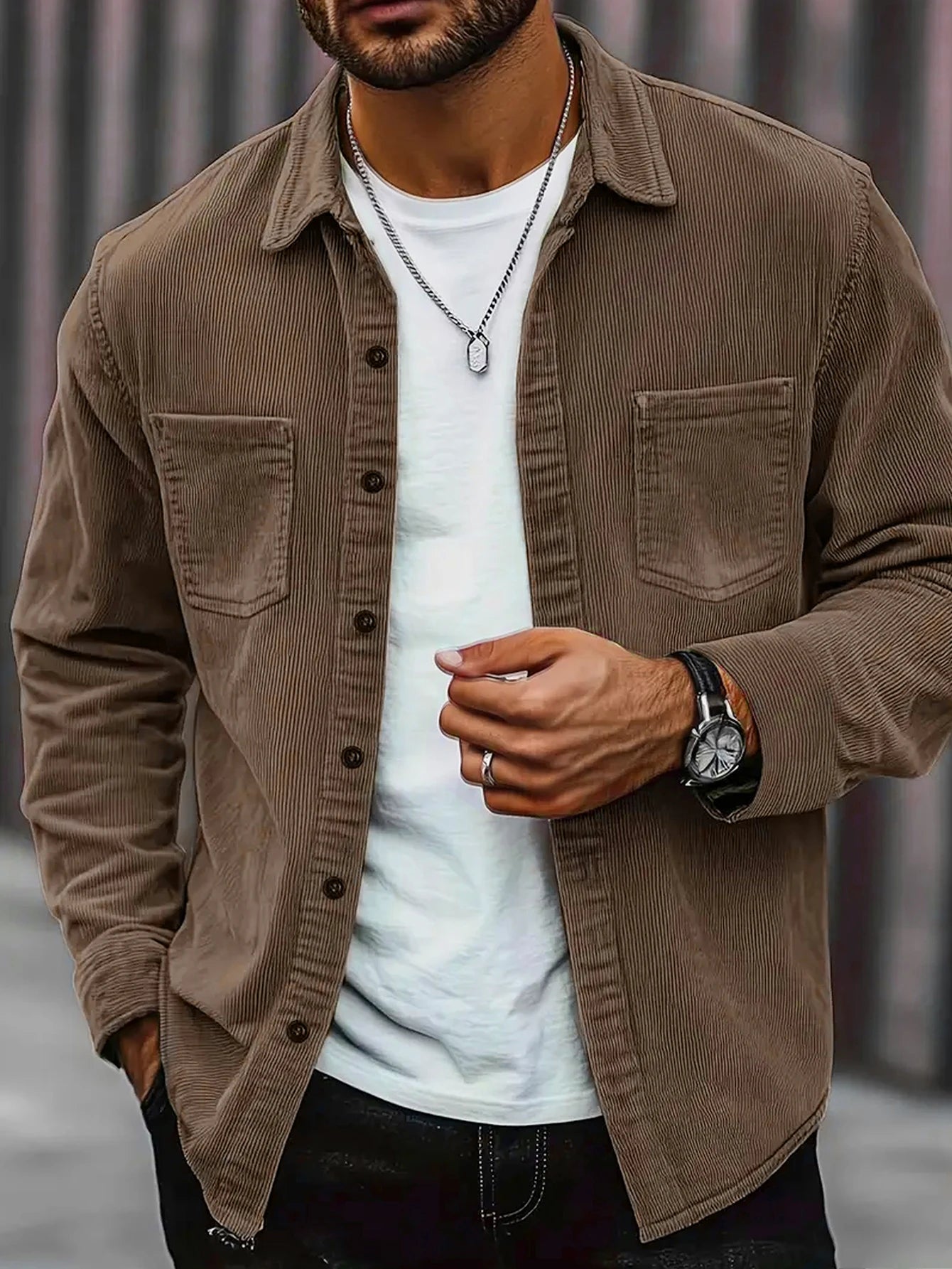 Men's Corduroy Shirt 2026 New Slim Fit Button Down Long Sleeve Solid Color Wrinkle-Free Business Casual Office Shirt
