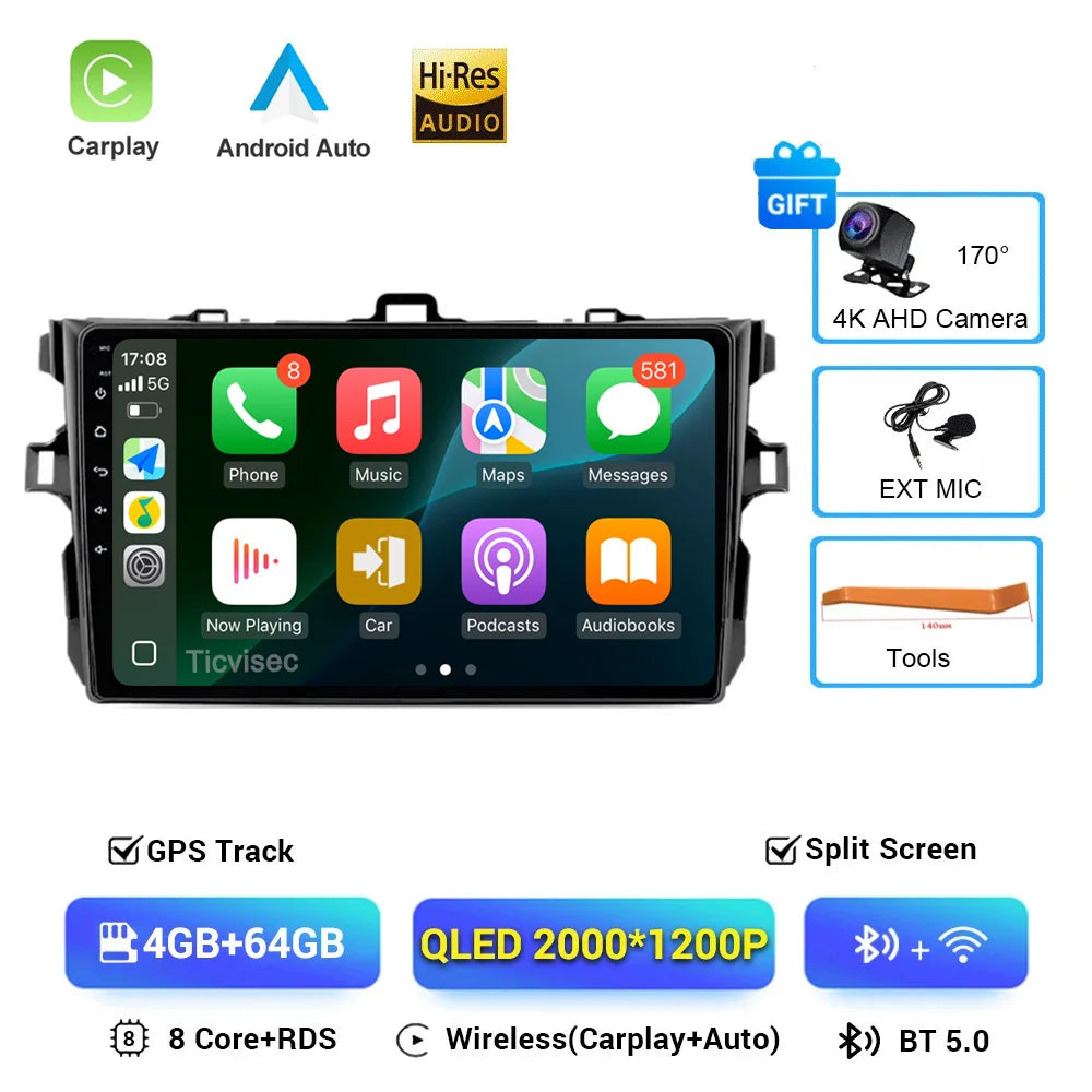 Android 16 Car Radio 4G+WIFI for Toyota Corolla E140/150 2007 2008 2009 2010 2011 2012 2013 Multimedia Player 2 Din DVD Speakers
