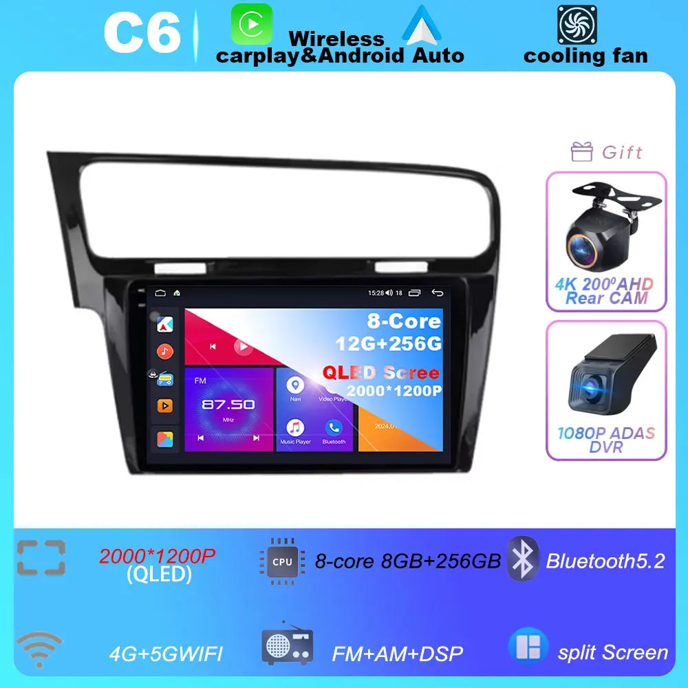 10" For Volkswagen VW Golf 7 MK7 GTI 2013-2017 Android 16 Carplay Car Radio Multimedia 8 CORE IPS QLED Navigation GPS 5G WIFI BT