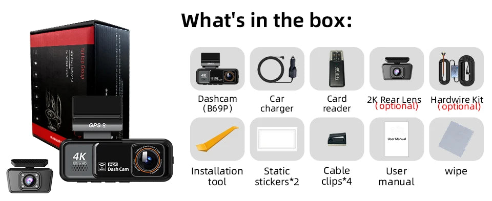 Acceo 4K Dashcam WIFI GPS CAR Video Recorder Dual Lens Support 2.5K Rear Camera Night Vision 24H Parking Monitoring Black Box